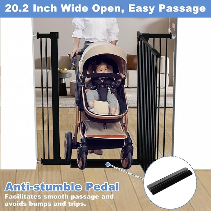 72.2"-76.7" Extra Wide Baby Gate, 40.5" Tall Dog Gate Indoor,Walk Through Pet Gates for Doorways Kitchen No Drilling Auto Close Pressure Mounted Safety Child Toddler Gate, Black