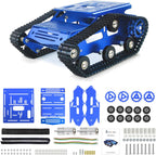 Tank Car Chassis with Motor, Shock Absorbing Robot Chassis Full-Metal Robotic Moving Platform Track Chassis for RaspberryPi Arduino DIY Maker Smart Robot Car Chassis Kit (Blue, With Encoder motor)