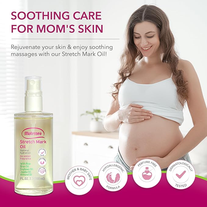 Stretch Mark Oil for Pregnancy – Nourishing Body and Belly Oil for Pregnant Women with Natural Oils and Vitamin E – Helps Moisturize and Comfort Stretching Skin – 3.3 fl oz (100 ml)