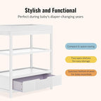 Dream On Me Ivy Baby Changing Table – Compact Modern Changing Station with Spacious Drawer & 2 Open Shelves, New Zealand Pinewood, Easy-to-Clean Non-Toxic Finish, Space-Saving Nursery Storage – White