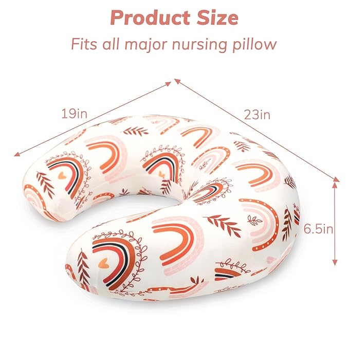 Pea Pod Nursing Pillow Cover Soft & Stretchy Removable Slipcover for Breastfeeding Pillows, Comfortable Nursing Pillow Case for Newborn, Snug Fit, Washable Feeding Pillow Slipcovers in Boho Rainbow