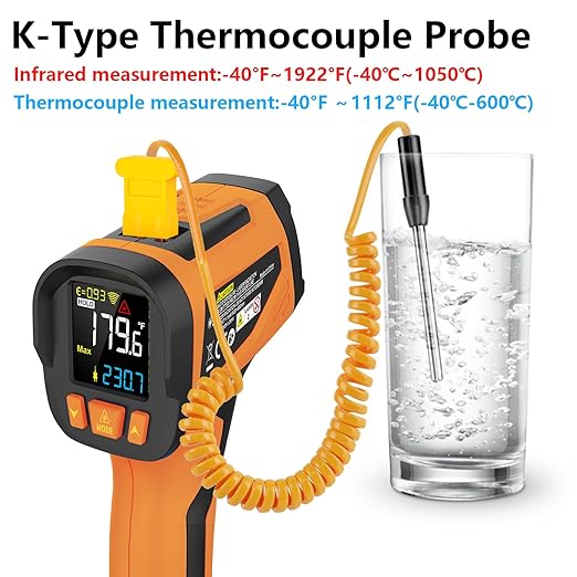 Infrared Thermometer Temperature Gun, -40℉~1922℉, High Temp Thermometer 30:1 Pyrometer with Probe, Non-Contact Digital Laser Thermometer for Cooking, Engine, Kiln, Forging, HVAC, Industrial