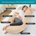 Sasttie Pregnancy Pillows for Sleeping, Jumbo U Shaped Cooling Full Body Pillow with Removable Cover, Pregnant Women Must Haves, Maternity Essential, Beige