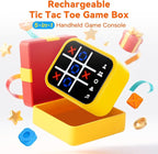 Rechargeable Tic Tac Toe Game Box with 5 Fun Brain Memory Games, Electronic Touchscreen Handheld Game, Portable Digital Puzzle Board Travel Toy, Gifts Choice for Kids and Adults(Yellow)