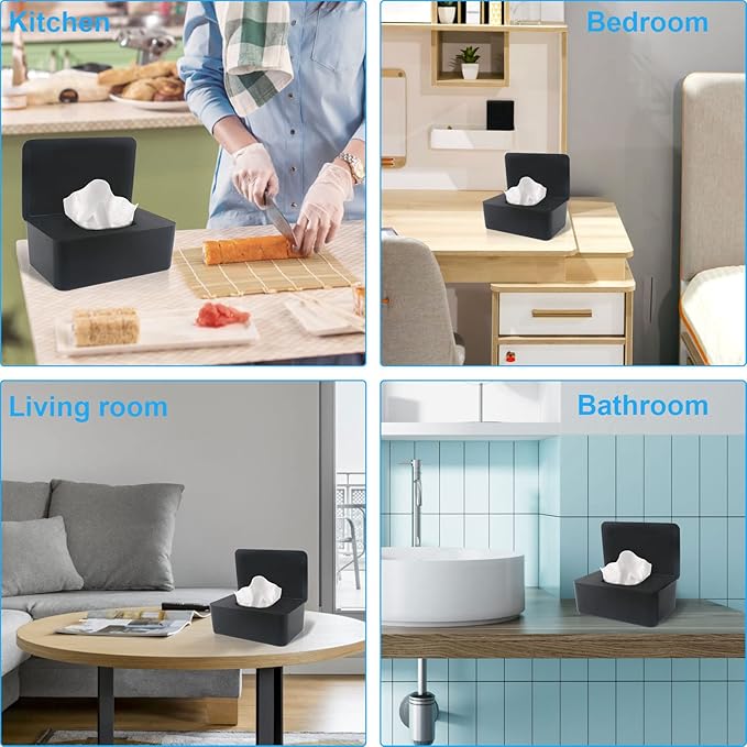 2 Pack LEQXGO Baby Wipes Dispenser, Wipes Dispenser Baby Wipes Case, Baby Wipe Holder for Fresh Wipes, Non-Slip Wipes Case, Wipe Container with Sealing Design Lid (Black and White)