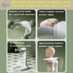 Baby Bath Stand with Adjustable 5 Levels – Foldable Infant Bath Seat for 6+ Months, Non-Slip & Easy-Clean Design, Travel-Friendly Cream Bath Support (No Assembly, Space-Saving)