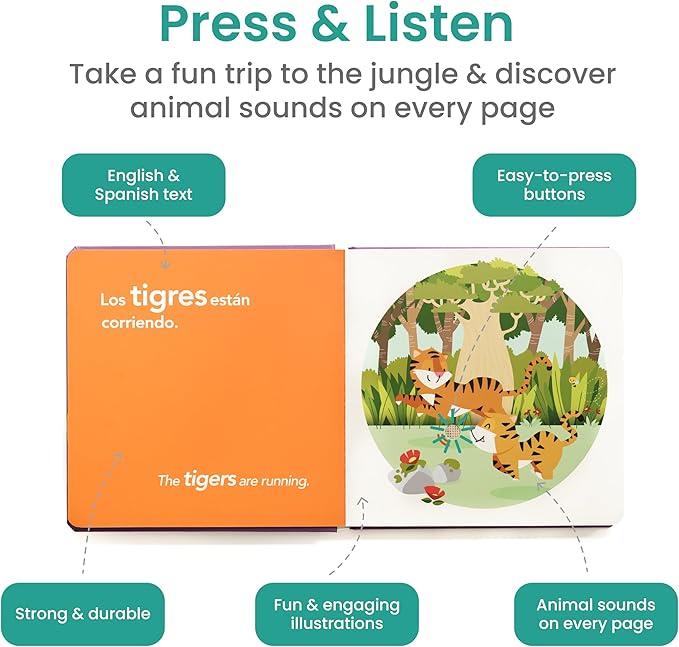 Binibi Spanish Books for Babies & Toddlers 1-3 La Selva Bilingual Sound Book with Jungle Animal Sounds | Bilingual Children's Book | Support Spanish Learning for Kids | Libro en español para bebés