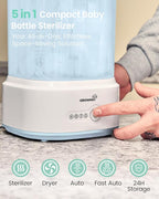 Bottle Sterilizer and Dryer, Compact Electric Steam Baby Bottle Sterilizer (Esterilizador de Biberones), Bottle Sanitizer for Baby Bottles, Pacifiers, Pump Parts Blue