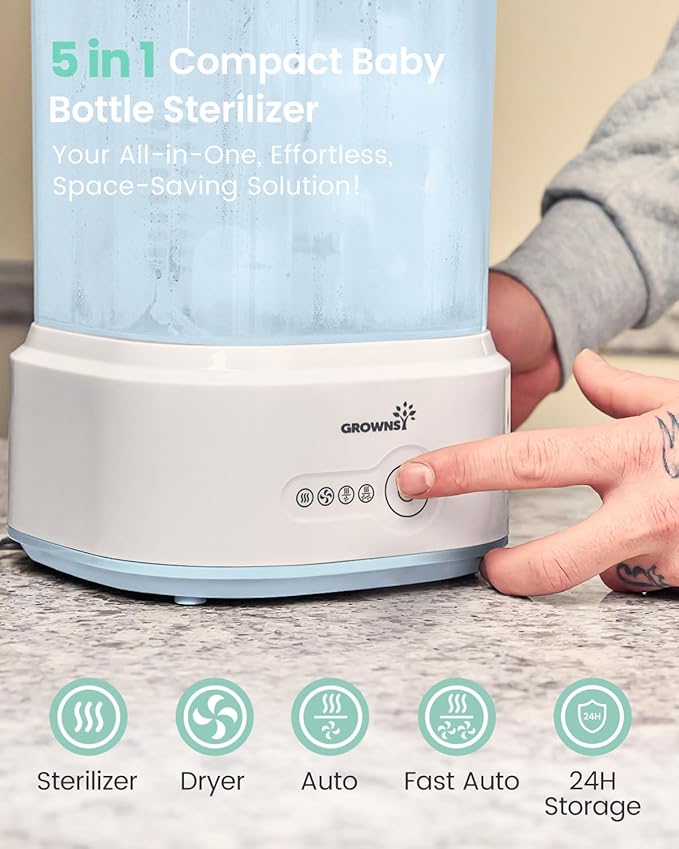 Bottle Sterilizer and Dryer, Compact Electric Steam Baby Bottle Sterilizer (Esterilizador de Biberones), Bottle Sanitizer for Baby Bottles, Pacifiers, Pump Parts Blue