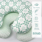 Pea Pod Minky Nursing Pillow Cover 2 Pack, Removable Nursing Cover for Breastfeeding Pillows, Soft and Comfortable Pillow Slipcover for Baby Girls Boys Newborn, Green& Checkered
