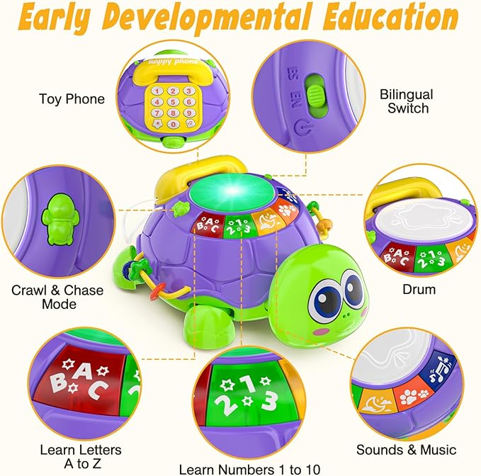 Baby Toys 6-12 Months, Musical Turtle Crawling Tummy Time Development Light up Infant Toys 12-18 Months, Bilingual Educational Boy Girl Gifts Toy for 3-6 4 5 7 8 9-12 Month
