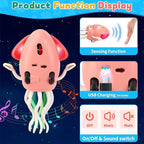 USB Rechargeable Dancing Octopus Baby Toy - Electric Crawling & Tummy Time Toy, Magical Musical Squid, Stress-Relief Desk Decor - Birthday for Kids Ages 1 2 3 4 5 6 Girls (Pink)