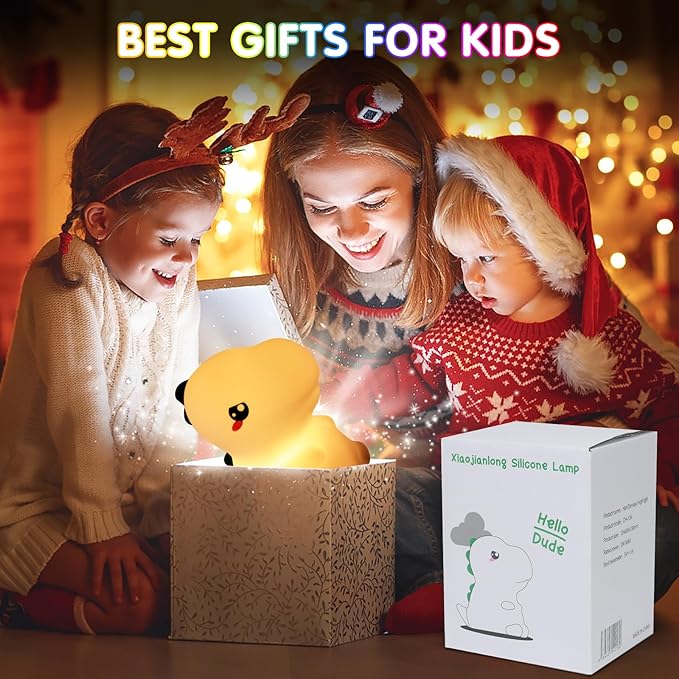 Night Light for Kids, 7 Color Changing BPA-Free Silicone Lamp with Touch Control, Eye Protection, Rechargeable Battery, Soft & Safe Nursery Lamp for Boys & Girls (Dinosaur)