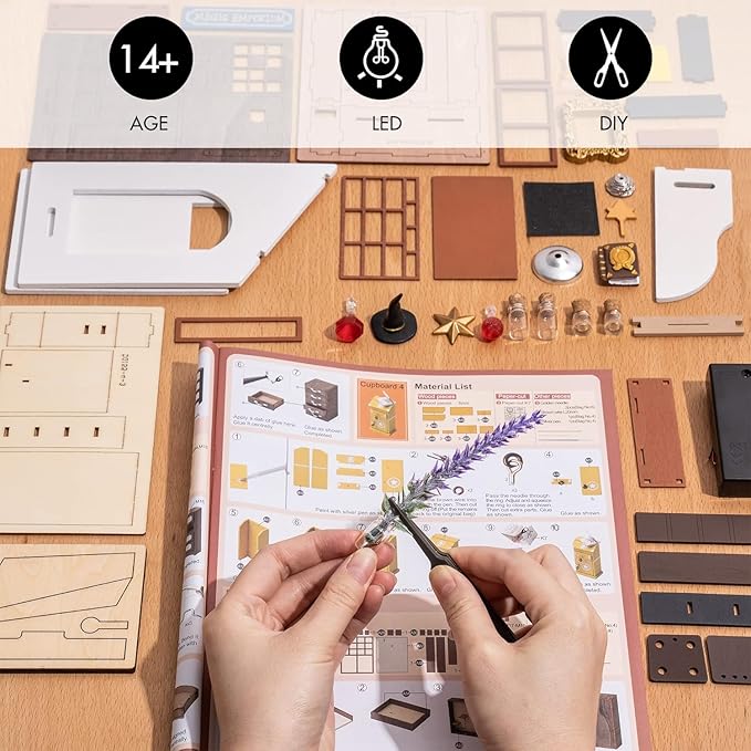 Rolife DIY Miniature House Kit Magic House, Tiny House Kit for Adult to Build, Mini House Making Kit with Furniture, Halloween for Family and Friend (Kiki's Magic Emporium)