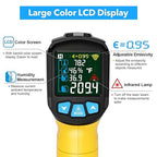 Infrared Thermometer Temperature Gun,-58°F to 1472°F Non Contact Digital IR Laser Thermometer Temp Gun with Probe & Humidity Measurement for Cooking,Griddle,Engine,HVAC,Adjustable Emissivity
