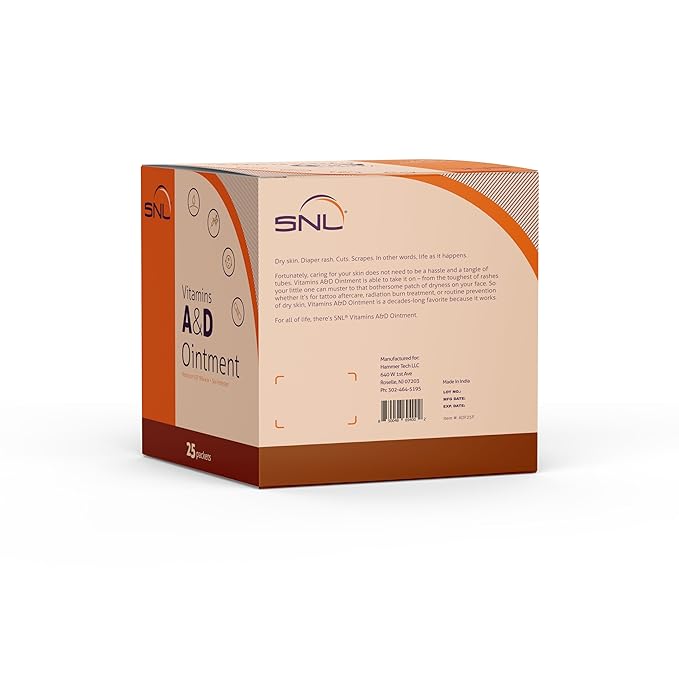 SNL Quality Vitamins A & D Ointment for | Baby Diaper Rash | Burns | Tattoo Aftercare | Skincare - 75 Individual Foil Packets - 5 Grams each - (3 Boxes of 25 Packets)