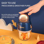 Baby Food Maker Mini Cute and Small Food Processor Puree Blender Grinder Chopper with 2 Glass Bowls(0.6L+0.3L) 8 Blades Electric (Without Battery) -2 Bowls