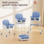 3-in-1 Portable Baby High Chair for Babies and Toddlers, Convertible Easy Clean Infant Foldable Highchair with Adjustable Legs & Dishwasher Safe Tray, Blue