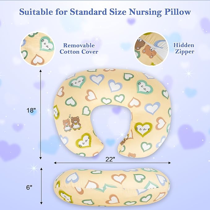 Nursing Pillow Cover, Soft Breathable Cotton, Fits Standard Breastfeeding Pillows, Nursing Pillowcase Removable Washable & Hypoallergenic for Newborn Baby Girls & Boys,Cover Only (1 Pcs, Love)