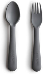mushie Flatware Fork and Spoon Set For Kids | Made in Denmark (Smoke)