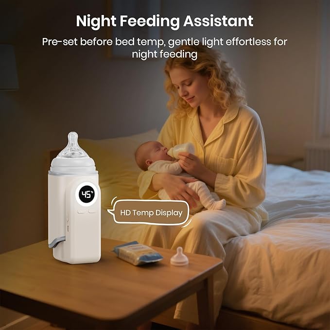 Portable Bottle Warmer for Travel, Precise Temperature Milk Warmer, 10000mAh Long Battery Life USB-C Fast Charging for Breast Milk/Formula Milk Warming, Fit Car, Airplane & On The Go Bottle Warmer