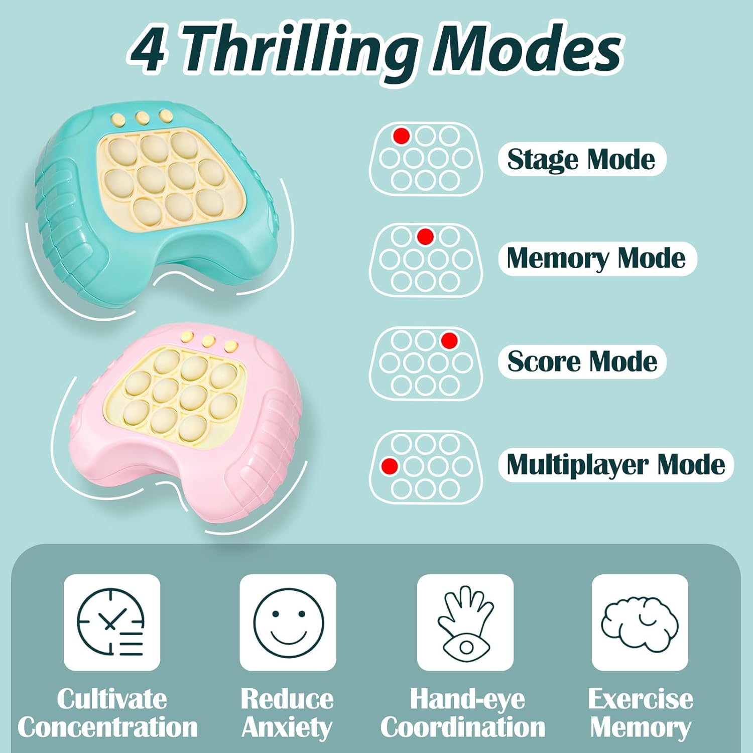 Fast Push Button Game for Kids Adults, 2 Pcs Handheld Pop Light up Fidget Game, Educational Sensory Toys for Boys Girls Birthday