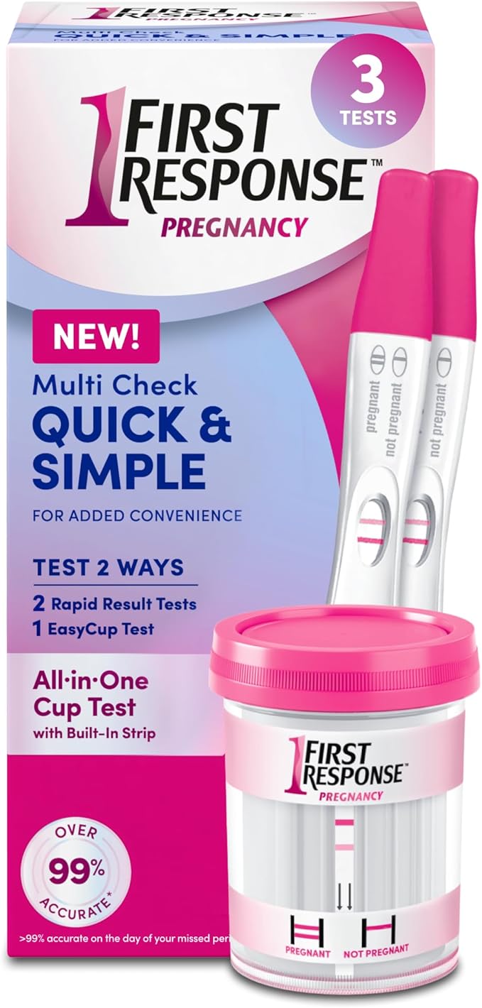 First Response Multi Check Quick & Simple Pregnancy Test Kit, 1 EasyCup Test with Built-in Pregnancy Test Strip, and 2 Rapid Result Pregnancy Tests, 1 Kit