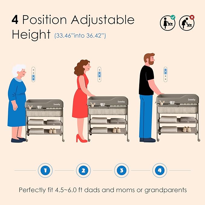 Sweeby Portable Baby Changing Table, Foldable Diaper Changing Station with Waterproof Pad, Mobile Nursery Organizer for Infant & Newborn Essentials, Grey