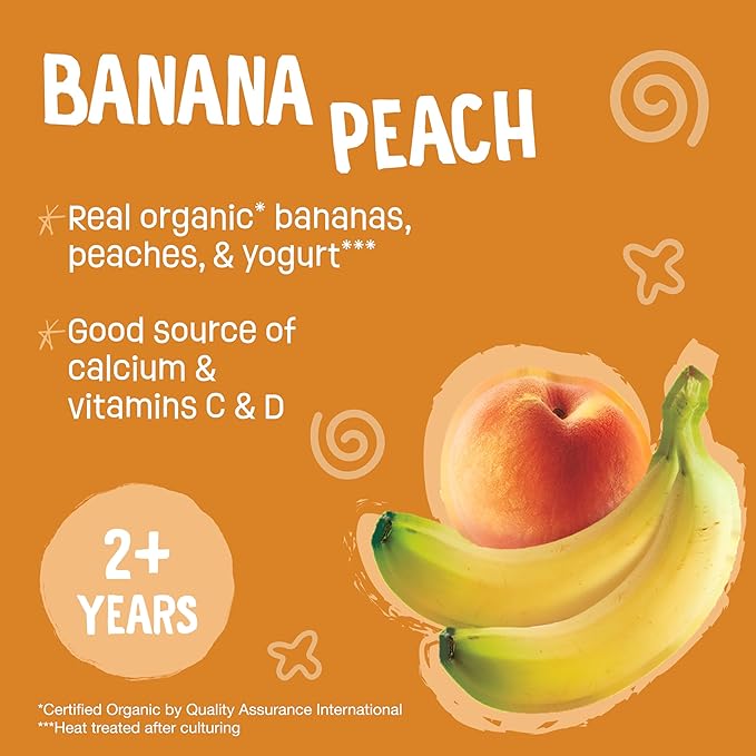 Earth's Best Organic Yogurt Smoothie Pouches, 24+ Months, Fruit Yogurt Smoothie for Toddlers 24 Months and Up, Banana Peach, 4.2 Ounce Resealable Pouch (Pack of 12)