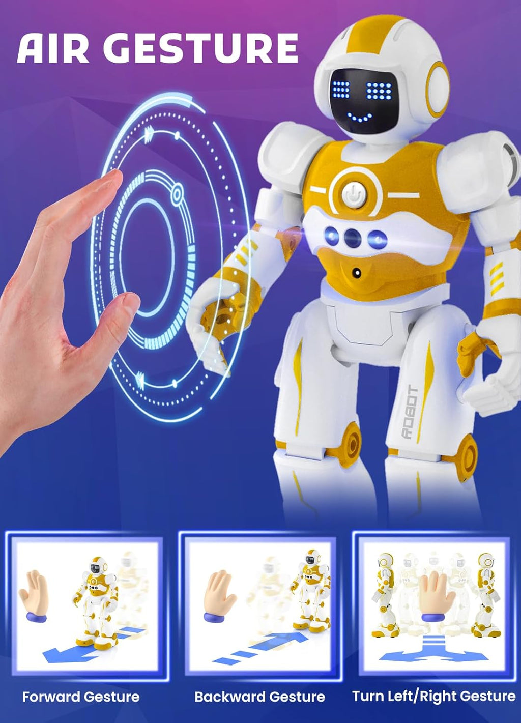 Robot Toys for Kids,Programmable Remote Control Smart Walking Dancing Robot Toy with Gesture & Sensing for Age 4 5 6 7 8 9 10 Year Old Boys for Birthday Present,Yellow