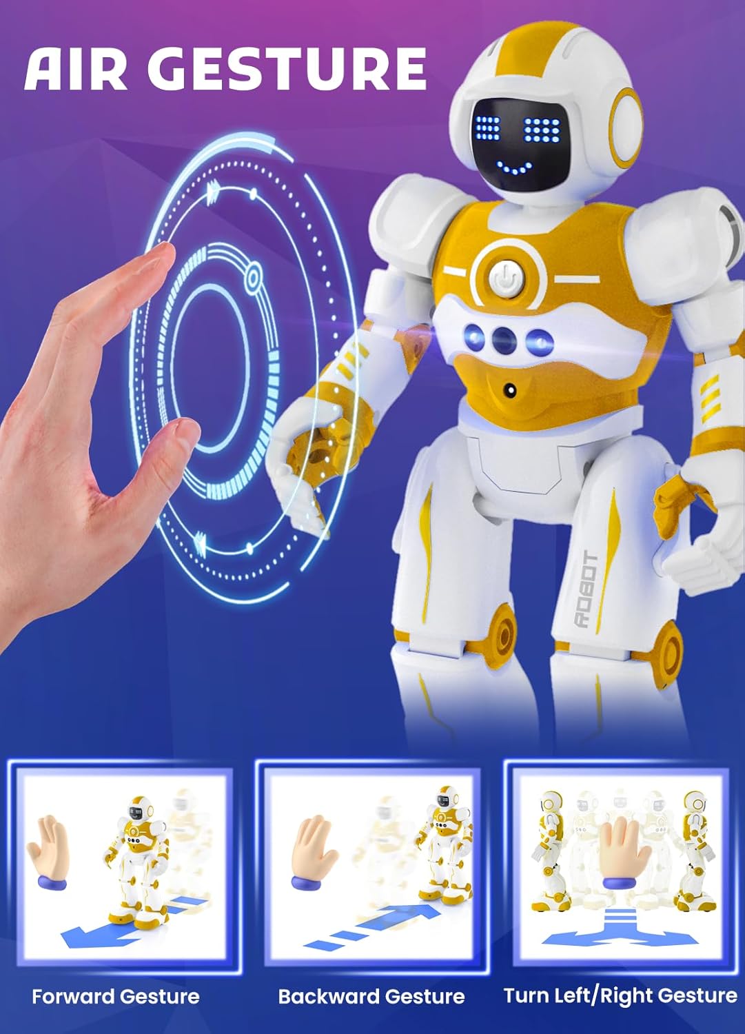 Robot Toys for Kids,Programmable Remote Control Smart Walking Dancing Robot Toy with Gesture & Sensing for Age 4 5 6 7 8 9 10 Year Old Boys for Birthday Present,Yellow