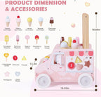 labebe Wooden Baby Walker, Push Activity Walker for Kids 12M+, Multifunctional Ice Cream Cart Activity, Adjustable Speed Learning Walking with Wheels, Birthday Gift for Girls Boys Ages 1-3 (Pink)