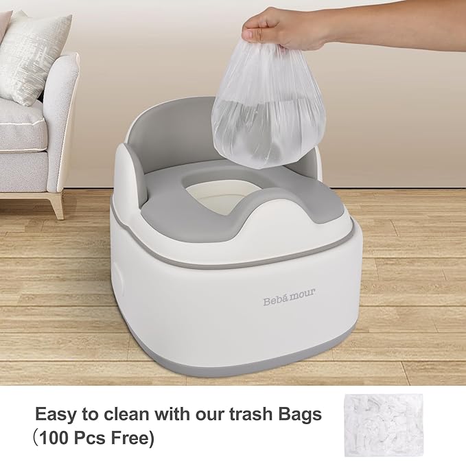 Bebamour Potty Training Toilet 3 in 1 Multi-Functional Potty Seat Detachable Baby Potty Step Stool Anti-Slip Stable Potty Training Toilet with 100 Pack Trash Bags for Baby Toddler Kids(Grey)
