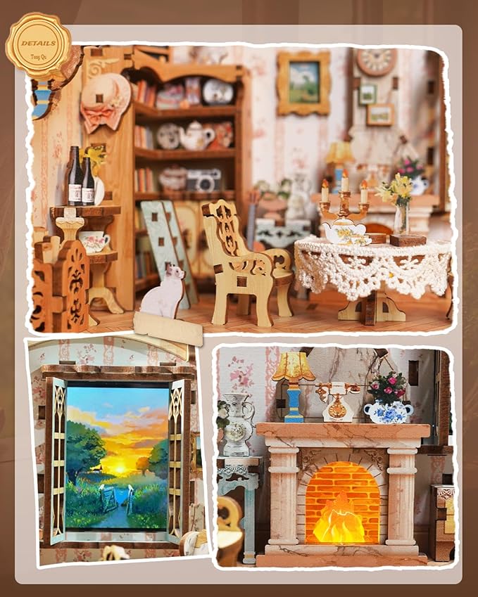 Tonecheer DIY Miniature House Kit, Wooden Dollhouse Kit with White Noise,Tiny Diorama House Building Set with Electronic Screen Craft Kits Make Creative Idea Gifts for Aduls (The Pastoral Home)