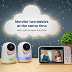 Babysense Prisma Baby Monitor with Camera and Audio, 5” HD Video Baby Monitor with 2 Cameras, 6-Color Night Light, Split Screen, Sound Machine with White Noise & Lullabies, Secure No WiFi