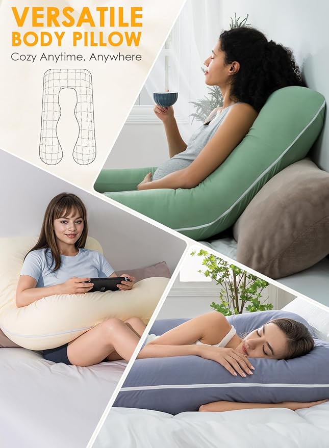 QUEEN ROSE Pregnancy Pillows, Soft Cotton U Shaped Body Pillow for Sleeping, Maternity Pillow for Pregnant Women, Sunlight Yellow