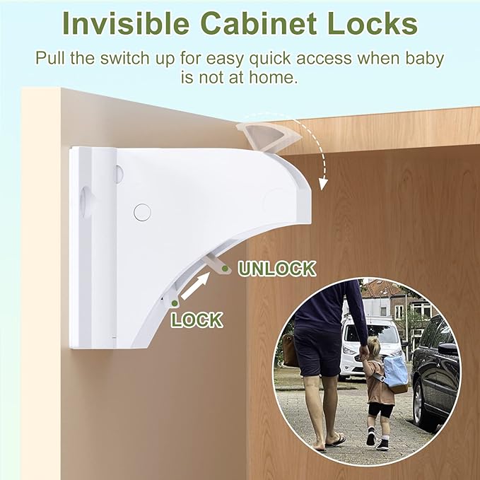 Magnetic Cabinet Locks 20 Pack+4 Keys, AOSITE Baby Proofing Drawer Lock Child Safety Locks for Kitchen with Adhesive No Drilling or Screws Fixed, 4 Baby Safety Cabinet Locks for Knobs