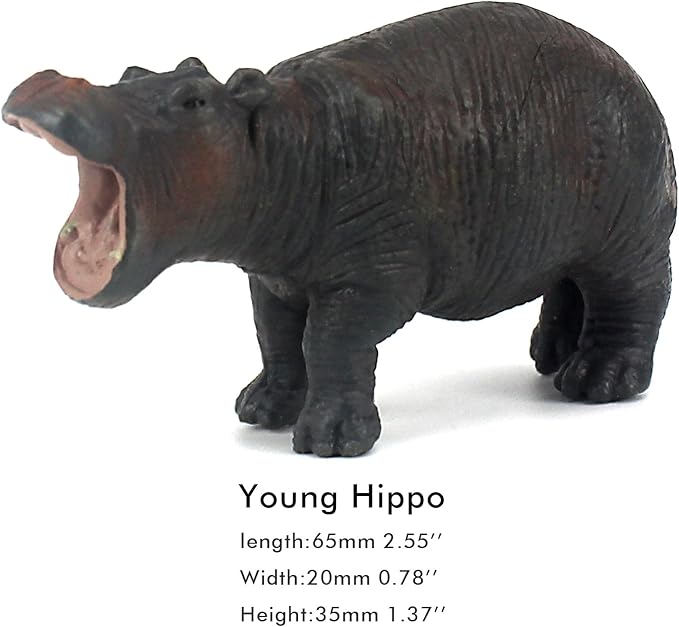 FUNSHOWCASE African Jungle Animals Toy Hippos Hippopotamus Figure Realistic Plastic Figurine Playset Lot 4-Piece