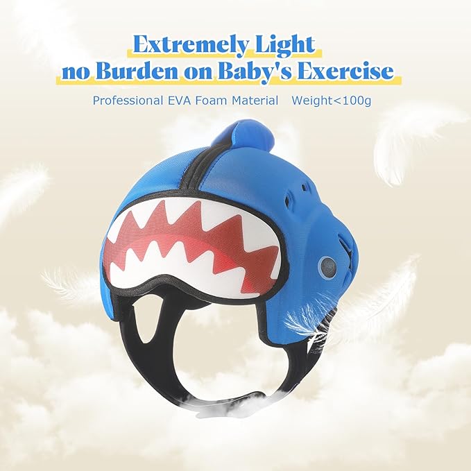 Baby Head Protector Baby Helmet for Crawling and Walking - No Bumps and Soft Safety Peak - Ultra Light and Adjustable Baby Head Protector Suitable for Babies 6-24 Months-Yellow Shark