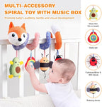 Jollybaby Baby Car Seat Stroller Toys, Plush Activity Hanging Spiral Activity Pram Crib with Music Box, Rattles, Squeaker for Babies Infant Boys Girls(Orange Fox)