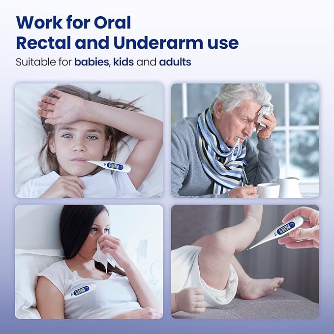 Femometer Thermometer for Adults and Kids, Digital Thermometer with Fever Alert, Memory Recall, C/F Switchable, for Oral, Rectal or Under Arm Use, Klein Blue