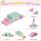 ‌Soft Climbing Toys for Toddlers, 7-Piece Baby Soft Foam Climbing Blocks, PU Leather Gym Climb and Crawl Activity Play Set, Indoor Climbing Toys for Kids and Children, Pink