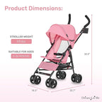 Dream On Me Rover Convenience Baby Stroller in Pink, Lightweight & Compact Umbrella Stroller, Easy one-Hand fold Travel Stroller, Lockable Rear Wheels, Removable & Adjustable Canopy