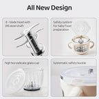 Baby Food Maker-Food Processor, Fruits, Vegetables, Meats, Potatoes, Avocados, Gift Package with A feeding spoon, A bib, A set of 4 separate food ice cube trays, and Two 200ml food storage