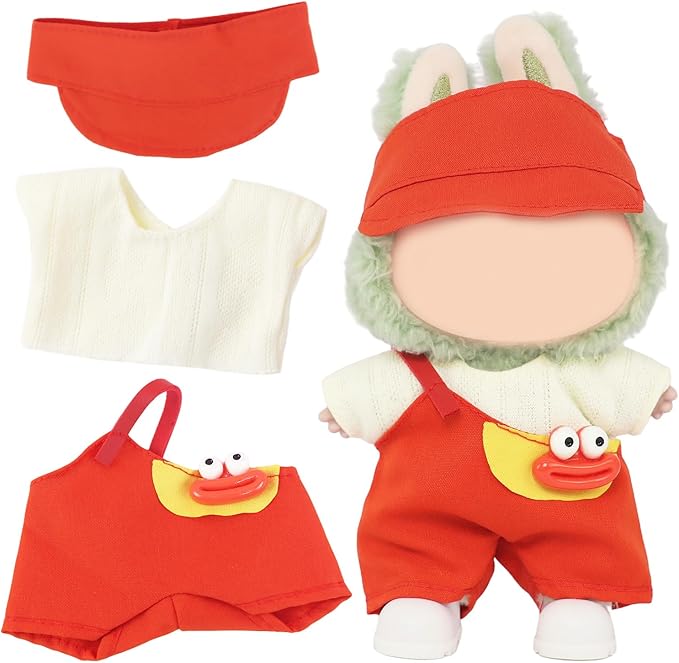 3 Pcs Doll Outfits Set for 15cm/17cm Dolls – Adorable Clothes & Accessories Sets with Red Hat, Red Bib Pants & White T-Shirt for 17 cm Doll (No Dolls)
