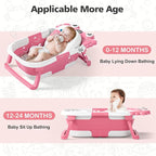 Collapsible Baby Bathtub for Newborns with Thermometer and Soft Floating Cushion Portable and Foldable Travel Baby Girl Bath Tub for Infants to Toddler 0-36 Month (Pink)