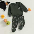 0-4T Toddler Boy Girl Halloween Outfit Fall Clothes Ghost Long Sleeve Sweatshirt Top Pants Baby Halloween Clothes