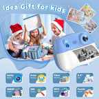 Instant Print Camera for Kids - Front Rear Dual Selfie Kid Print Camera, Fun Birthday Gift for Boys Ages 3-12, HD Digital Video Cameras, Easy to Use for Toddler - Blue