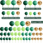 75 Pieces Cake Balls Topper Decorations Foam Cupcake Topper Mini Balloon Balls Cake Picks for Deco Birthday Party Wedding（Green Gold Series）