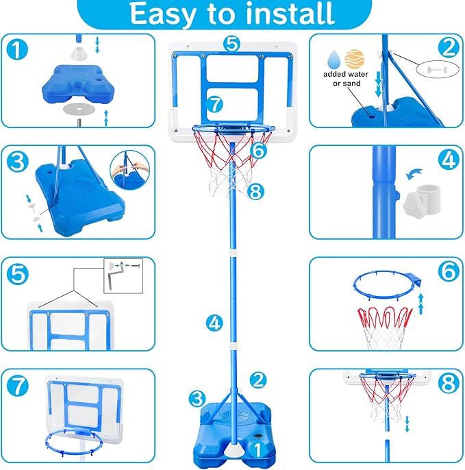 Kids Toy Gift for 3 4 5 6 7 8 Years Old, Kids Basketball Hoop Adjustable Height 3.5FT-6.2FT, Mini Basketball Hoop for Boys Girls, Basketball Goal Toys Outdoor Indoor Game Gifts(Blue)